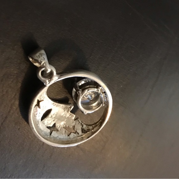 925 silver half moon cz pendant - Picture 3 of 3